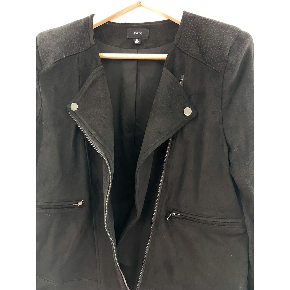 FATE Women's Faux Suede Black Cropped Moto Jacket Medium Biker Grunge Step Hem - Picture 6 of 8